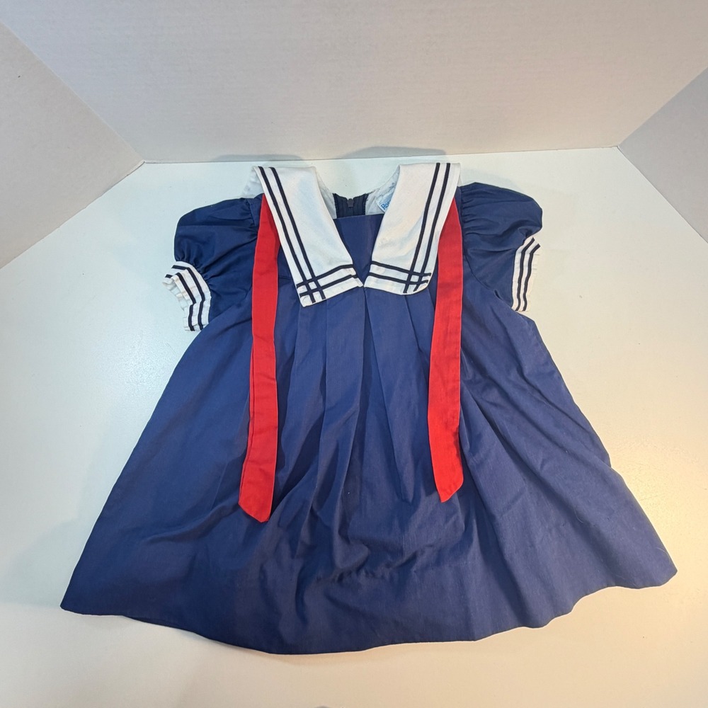 Rosey Kids Vintage‎ Girls Sailor Dress Navy Blue White Red Nautical 3T RN 68108